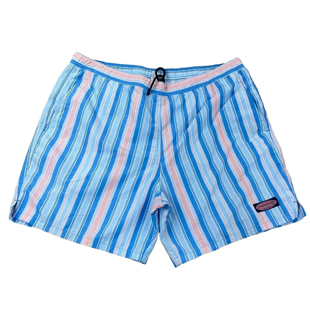 Vineyard Vines Swim Trunks Men Large Blue Pink Striped Bored Shorts Preppy Adult